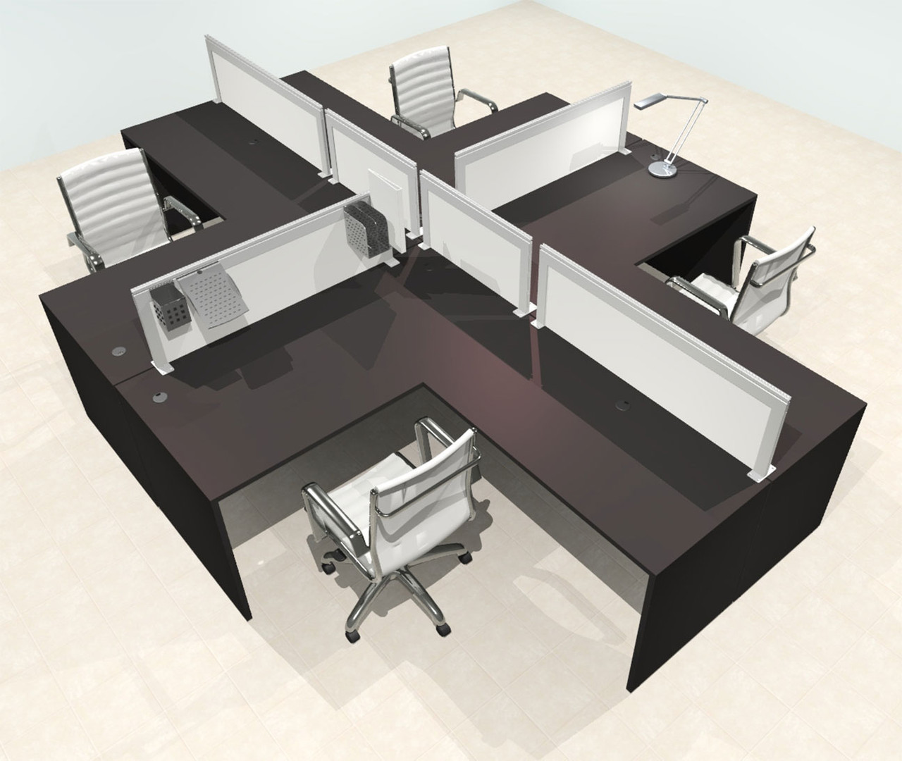 Four Person L Shape Modern Aluminum Organizer Divider Office Workstation Desk Set, #OT-SUL-FPS32